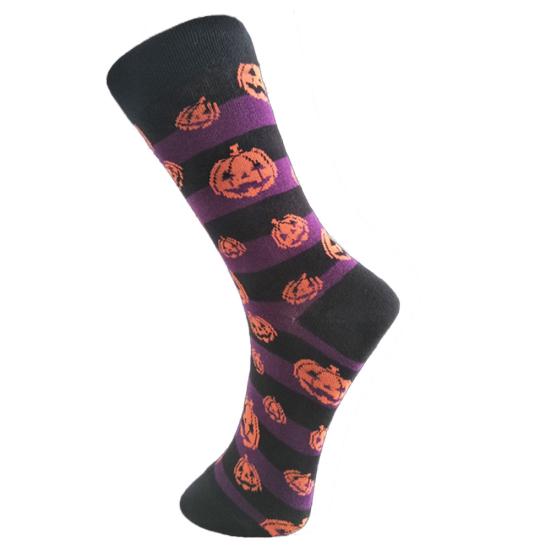 Halloween Party Pumpkin Bat Print Men Breathable Cotton Middle Tube Crew Socks