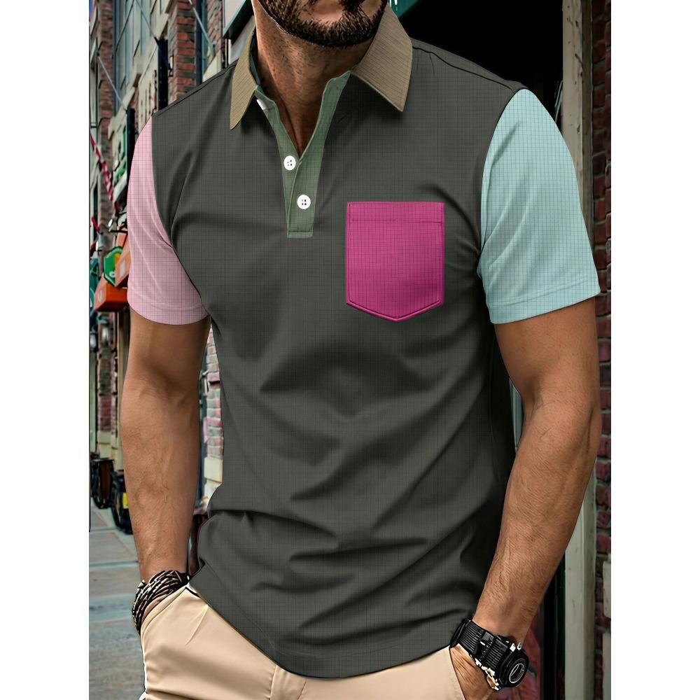 Summer New Fashionable Men's Short Sleeved Polo Shirt Fashion Contrast Pocket Polo Shirt