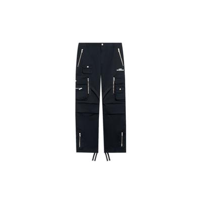 Skateboard Series Solid Color Multi-Pocket Cargo Straight-Leg Sports Pants Men Bottoms Black AKXT043-1