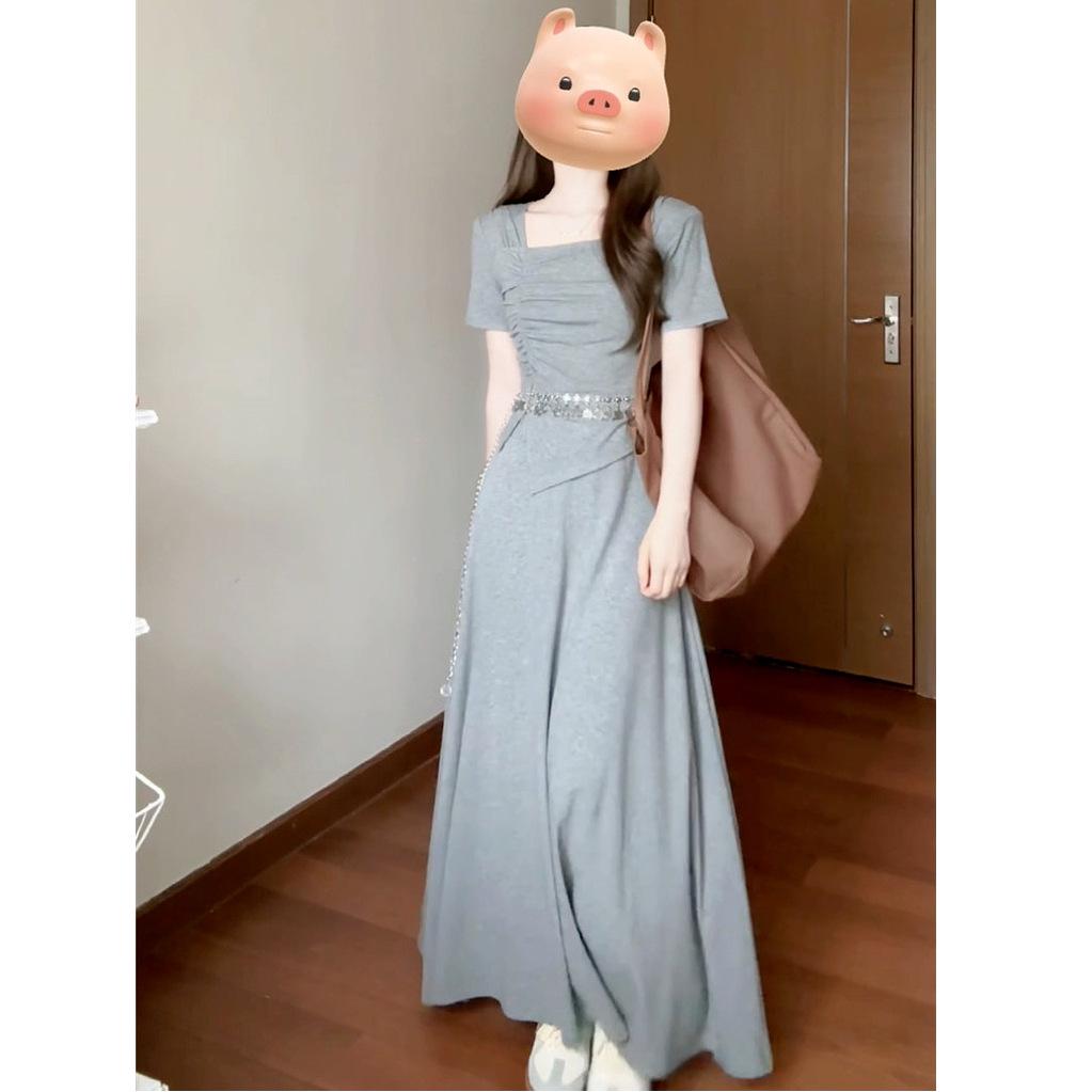2026 Graues Petite Französisches High-End Langes Sommerkleid für Damen