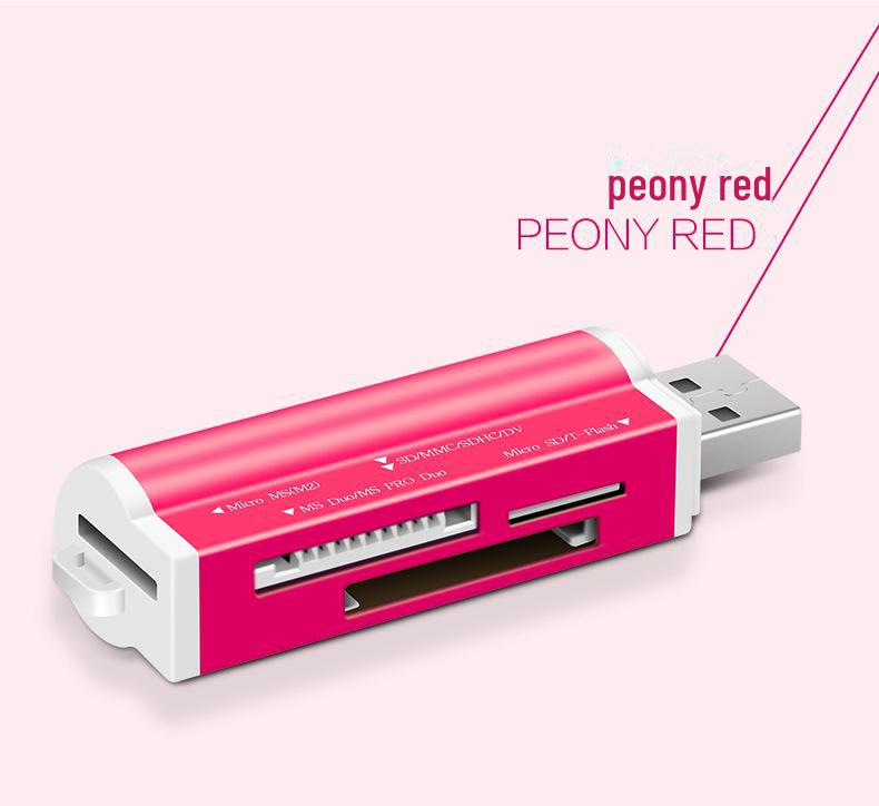 4-in-1 Multi-Functional USB 2.0 Mini Aluminum Card Reader for TF/SD Cards