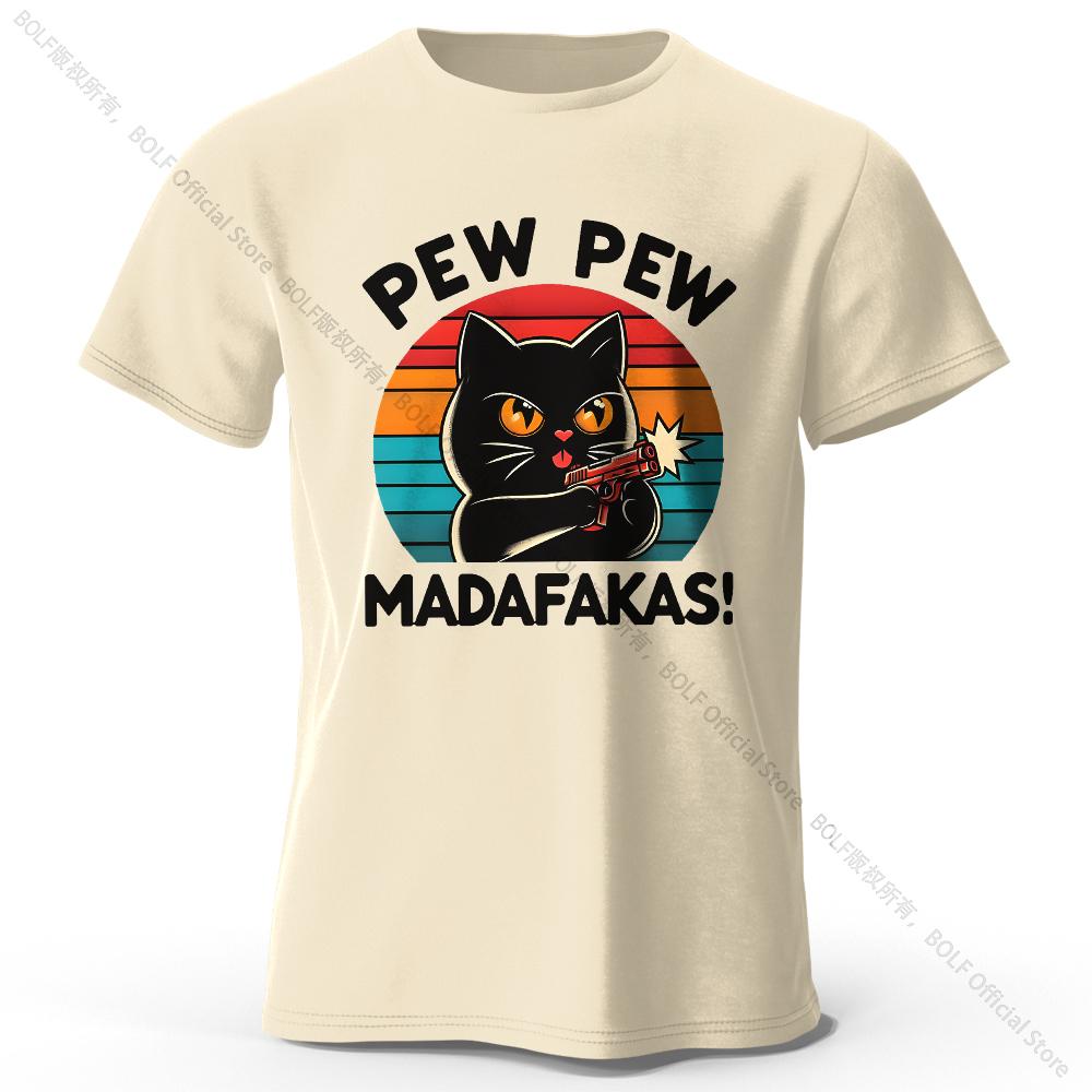 Cute Hand-Drawn Cat Doodle Print 100% Cotton T-Shirt, Ultra Soft Round Neck Short Sleeve Tee for Men & Women