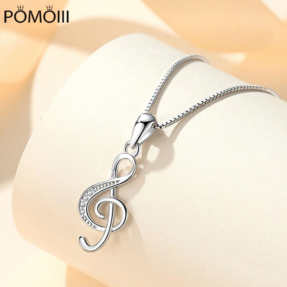 Neue 925 Sterling Silber Frauen Halsketten Mode Liebe Rhythmus Notizen Anhänger Hohe Qualität Zirkon Schlüsselbein Kette Schmuck Länge 45CM