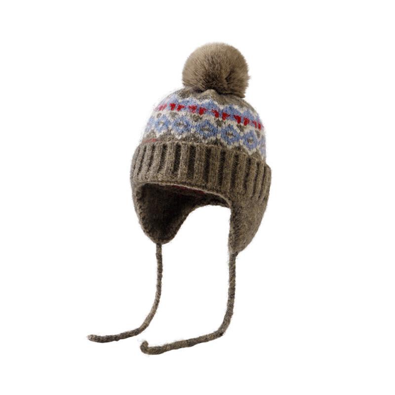 Autumn and winter knitted hat Fair Island ear protector wool hat women's thickened thermal hat winter knitted bag head Lei Feng hat