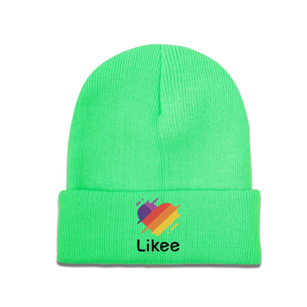 Likee App Logo Likee Heart Rainbow Graffiti Knitted Hat for Women Unisex Skullies Beanies Winter Hat Polyester  Crochet Caps