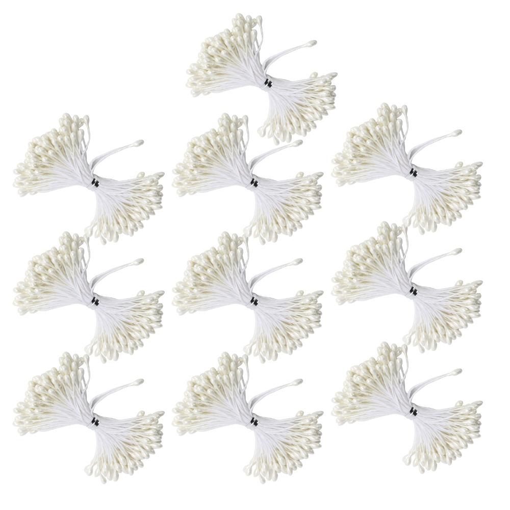 900pcs Double Heads Artificial Pistil Cream White Floral Stamens Flower Stamens DIY Crafts