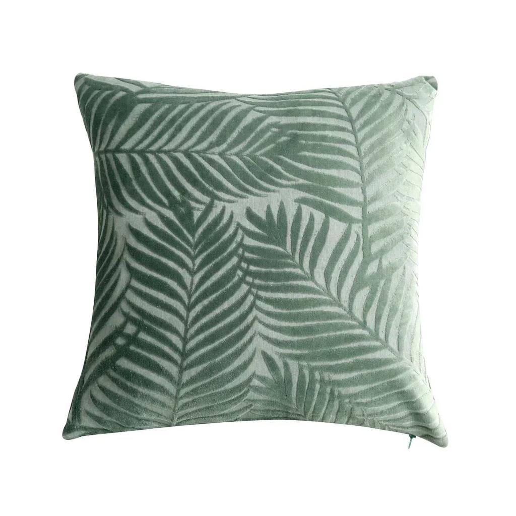 1Pc Velvet Leaf Throw Pillow Covers, Modern Square Decorative Pillowcase, Neutral Palm Cushion Case for Sofa Couch 18 x 18 Inch
