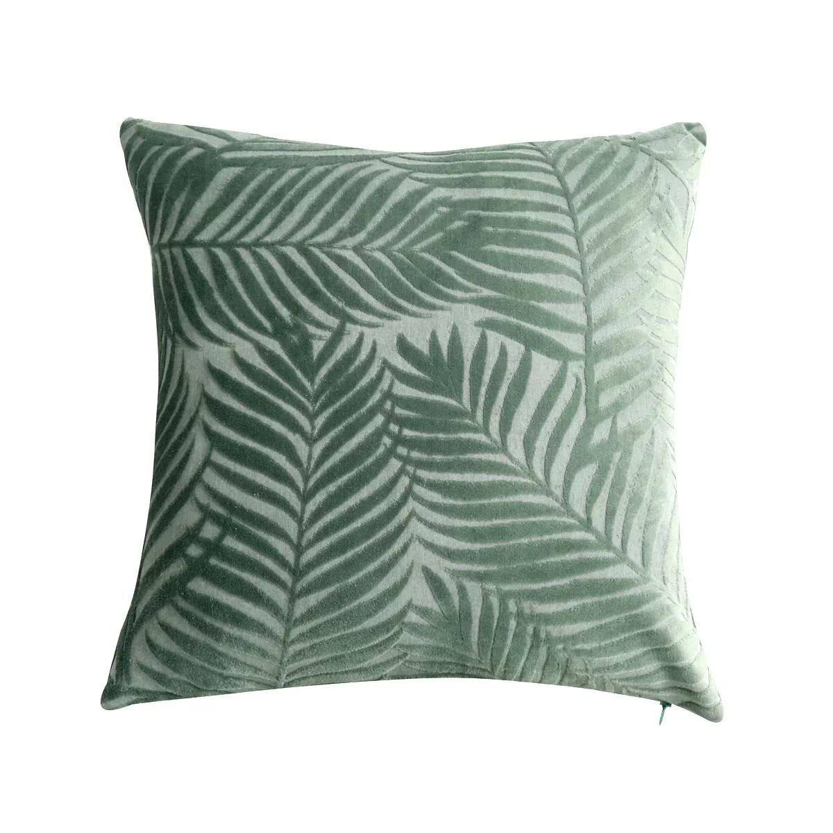 

1Pc Velvet Leaf Throw Pillow Covers, Modern Square Decorative Pillowcase, Neutral Palm Cushion Case for Sofa Couch 18 x 18 Inch 45x45cm зелений