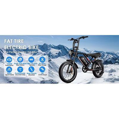 Nuova Ebike S8 1000W 48V 17.5AH ruote grasse da 20 pollici, sospensioni anteriori e posteriori, bicicletta elettrica per adulti con pedali.