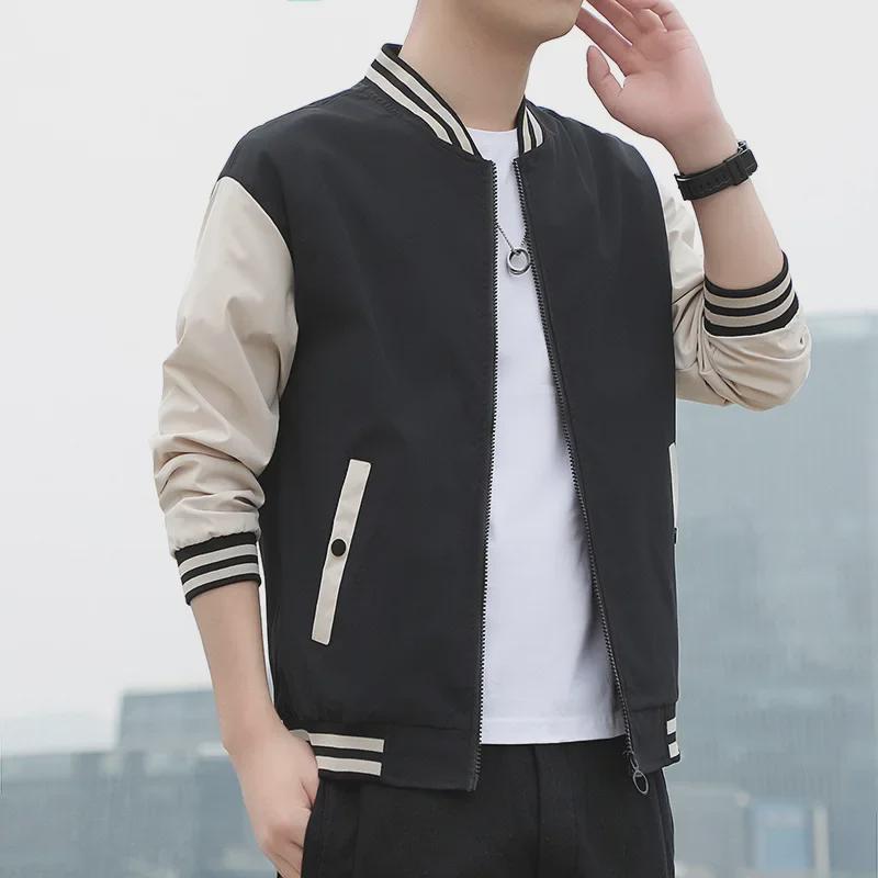 Men's Korean Style Spring/Autumn 2023 Trendy Solid Color Baseball Jacket