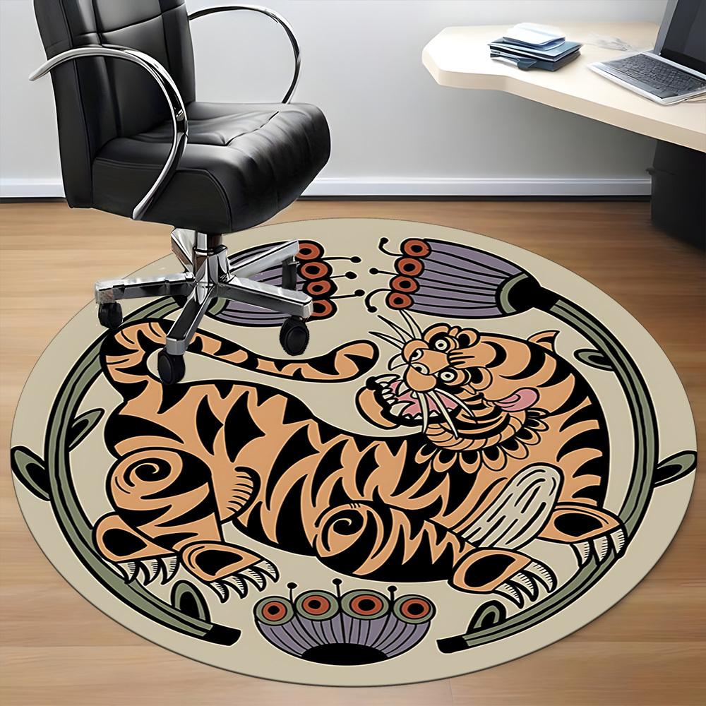 1pc Tiger Artwork Chair Carpet for Office, Round Non Slip Durable Large Size Office Carpet, Suitable for Office