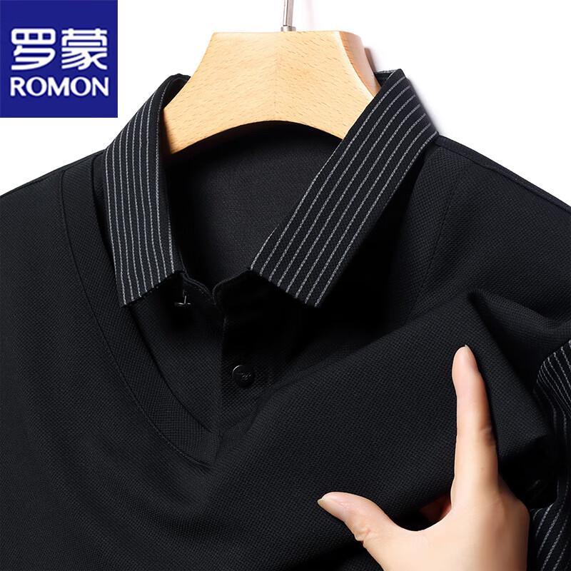 ROMON Men's Long Sleeve Lapel Polo Shirt