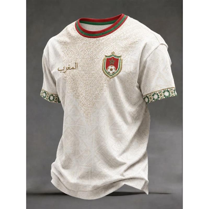 2026 New Morocco Football Fans T Shirt Men Red Letter Print Short Sleeve Tee Team Soccer Supporter Casual Sports Jersey Top