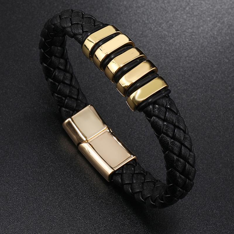 Men PU Leather Bracelet Magnet Buckle Bangle Birthday Gift