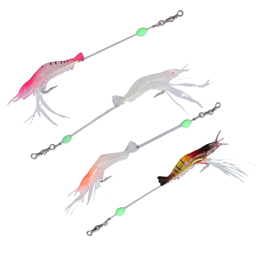 4 Stück 6,5g Angelgarnelen-Köder Set Künstlicher Weich-PVC-Köder Leuchtender Swimbait mit Haken für