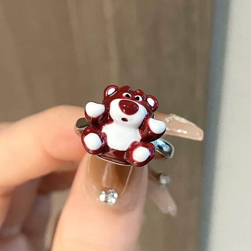 Dripping Oil Cartoon Cute Open Ring Fashion Personality Niche Design Childlike Ring Index Finger Ring Girl