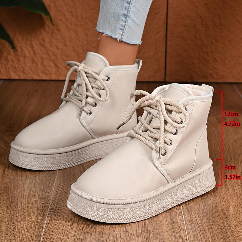 Fashion Lace Up Platform Snow Boots Women Anti Slip Warm Thicken Plush Ankle Boots Woman Thick Sole High Cotton Shoes 36-41