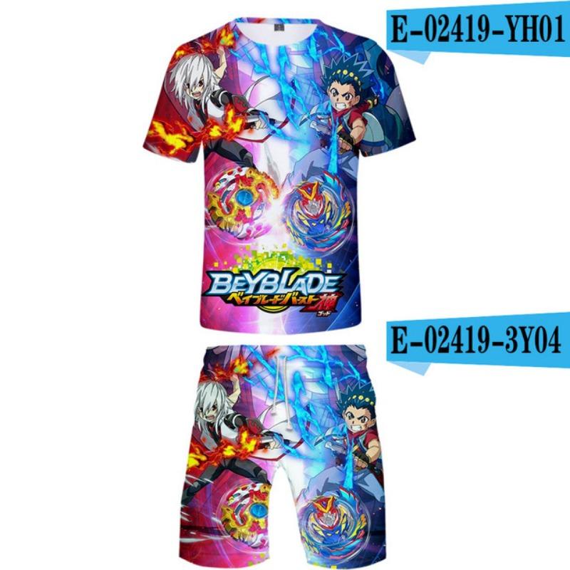 Set per Bambini Beyblade Burst Evolution Stampa 3D Set per Bambini Magliette alla Moda Pantaloncini da Spiaggia Costumi da Bagno Magliette Top Tute per Ragazzi Ragazze
