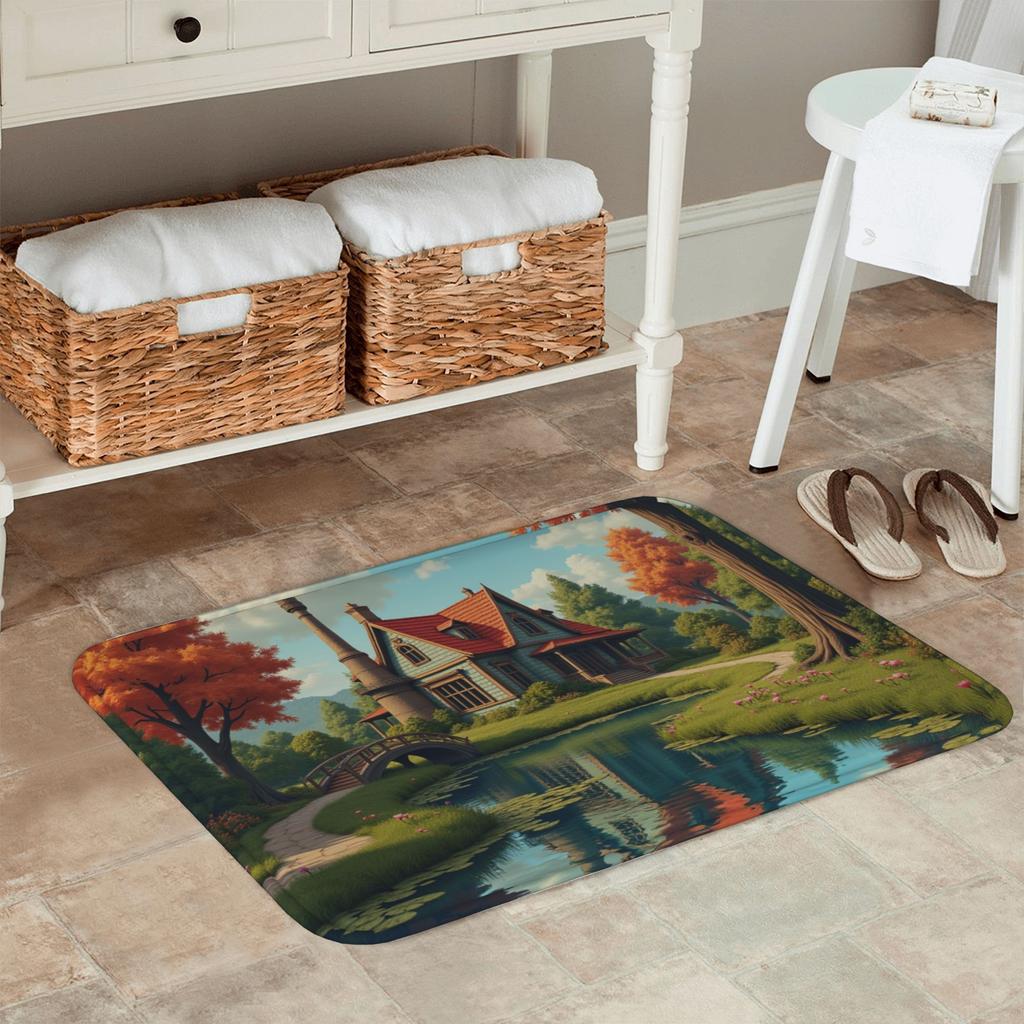 1PC Countryside Cottage Kitchen Rug Non-Slip Door Mat Pop Design Bathroom Rug Bath Mat Carpet for Home Sink Laundry Ecoreeree