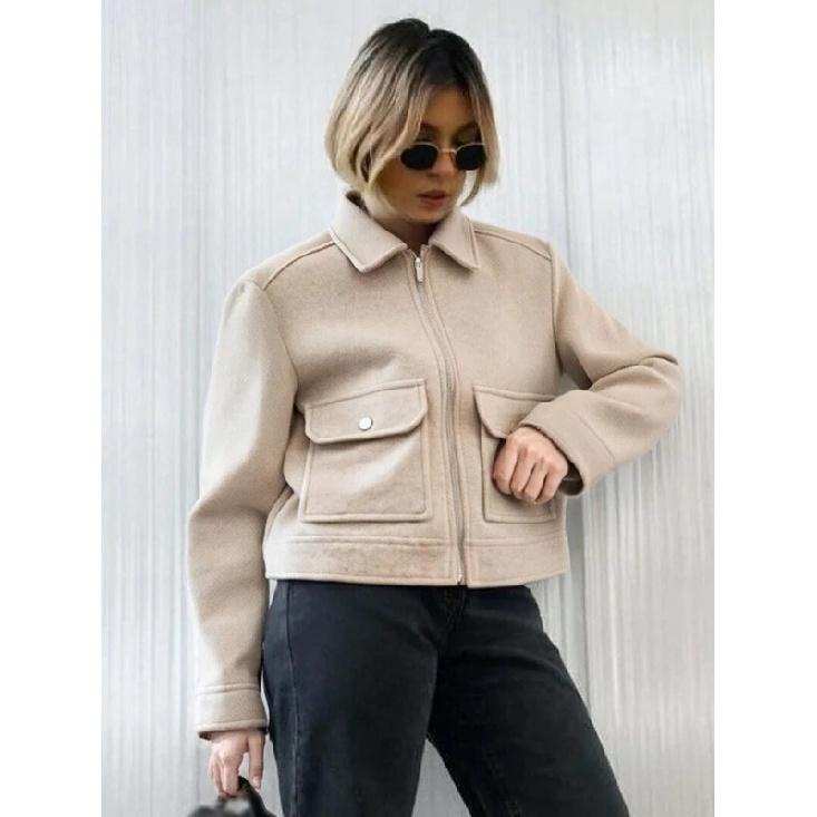 Women's Zipper Jacket Coat New Winter Long Sleeve Pocket Outerwear Coat Short Street Elegant Women's Jacket