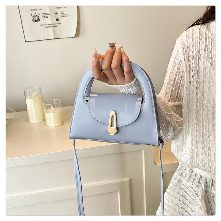 Chic Solid Color Faux Leather Shoulder Bag, Women's Semi Circle Handbag with Snap Lock, Trendy Commute Crossbody Purse CLE