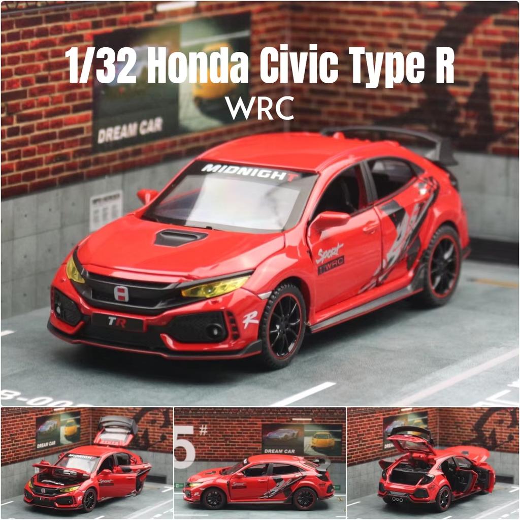 QLN2 1/32 Honda Civic Type R Toy Car For Children Diecast Miniature Model Pull Back Doors Openable Sound Light Collection Gift Boys