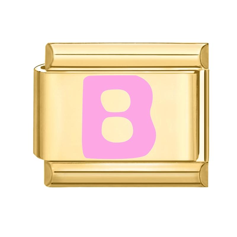 Vintage Y2K Pink 26 English Letters Gold Color Italian Charm Links Fit 9MM Bracelet Stainless Steel Making DIY Christmas Gifts