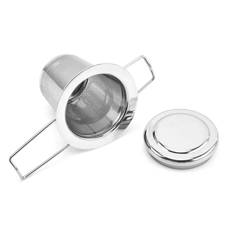 2025 New Tea Strainer Stainless Steel Tea Infuser Mesh Filters With Folding Handle Lid Hanging On Teapots Mug Cup To Steep Tea A as shows серебряный
