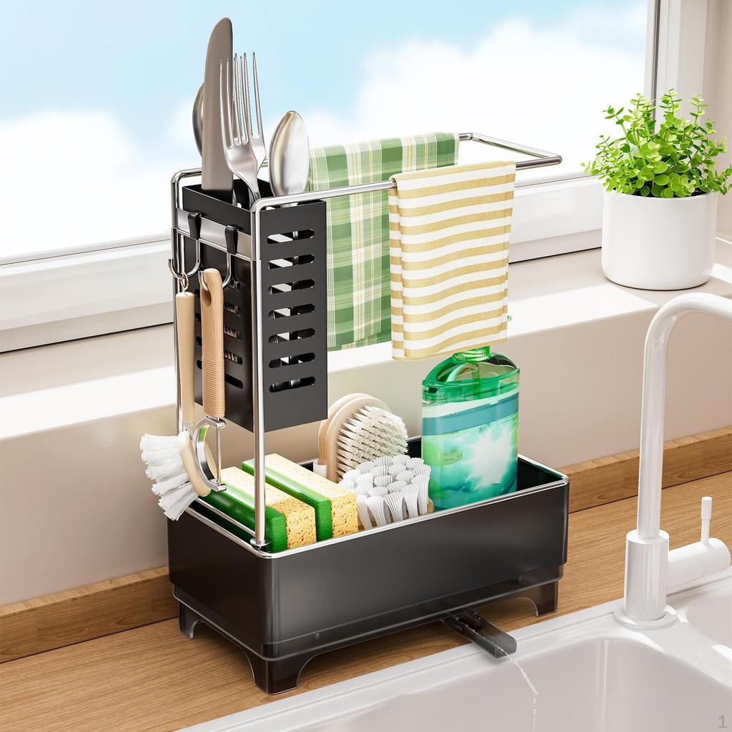 Kitchen Sink Organizer with Auto Drainage Tray Rustproof Countertop Storage Essentials Bathroom