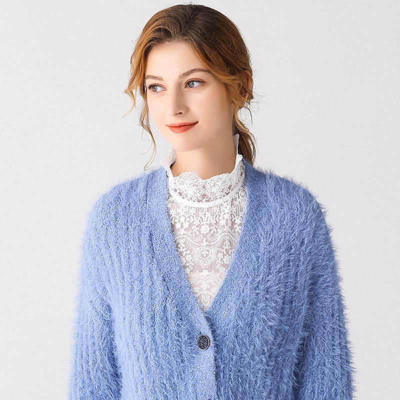 Sweater Decorative Lace Hollow Out Fake Collar Detachable Blouse Half Shirt For Women Girl Flower Ruffled Stand Collar Crop Tops