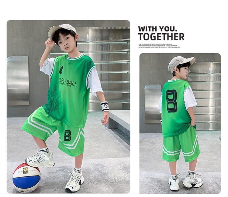 Boys' summer basketball suit set new 2026 mid to large children's summer short sleeved quick drying sports football suit trend