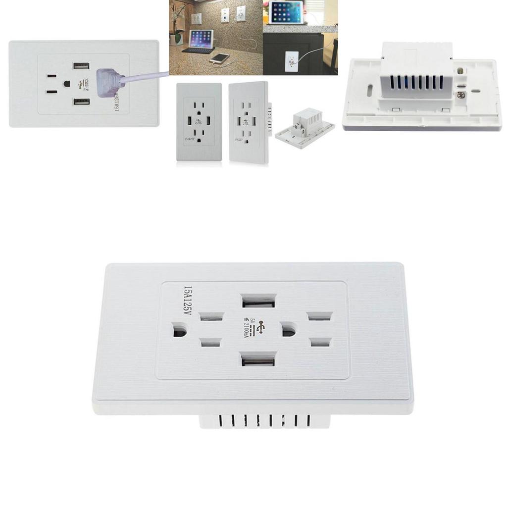 2 Pack Stylish 2 Outlet 2 Usb Port Wall Socket Charger Panel Set
