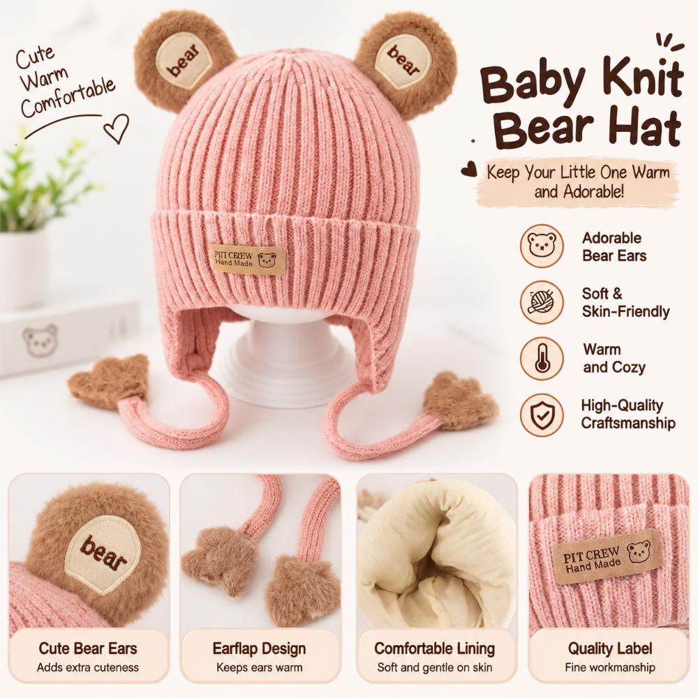 Cotton Baby Bear Hat Ribbed Knit Kids Knitted Cap New Toddler Winter Hat Toddlers