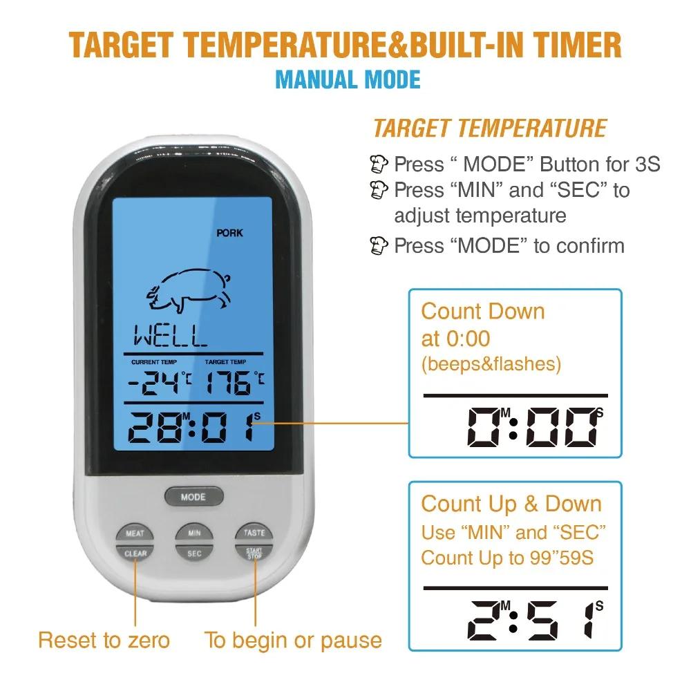 Meat Thermometers Bluetooth LCD Digital Probe Remote Wireless BBQ Grill Kitchen Thermometer Home Cooking Tools with Timer Alarm