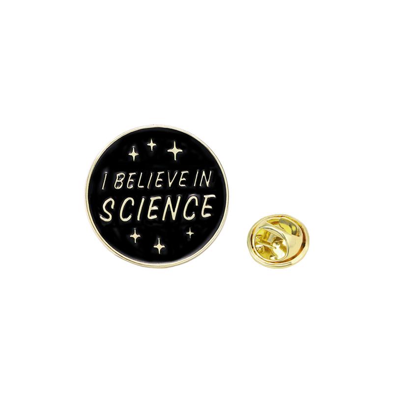 

Funny I Believe In Science Enamel Brooches Star Space Pattern Letter Design Round Pins Back To School Golden Badge
