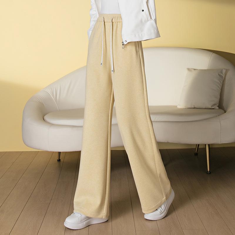 

Mousse Cashmere Lace-up Woolen Wide-Leg Pants: Autumn/Winter Thick Soft Casual Trousers 3XL лимонно-жовтий колір