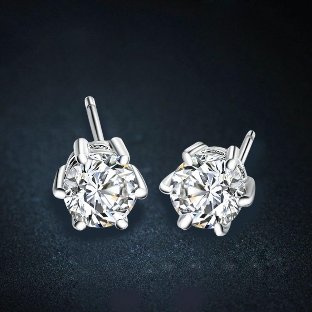 

Silver Plated Copper Six Prong Fashion Stud Earrings for Women Elegant Jewelry Gift