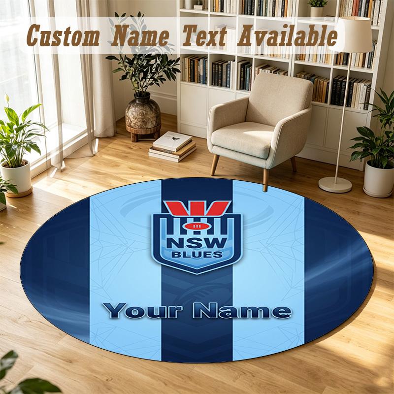 Round Rug Custom NameNSW Blues Logo Pattern Non Slip Carpet Home Floor Decor