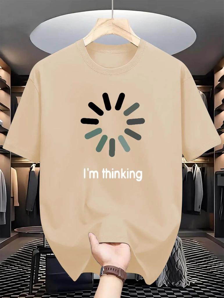 Summer Casual Crew Neck T-Shirt -  Regular Fit, "I'm Thinking" Print - Fashionable Short-Sleeve Top for Sports & Leisure