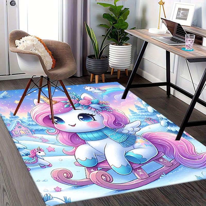 1pc Unicorn Fantasy Office Chair Mat - Anime Cartoon Design, Non-Slip Carpet for Home and Office Decor, Suitable for All Seasons.H018