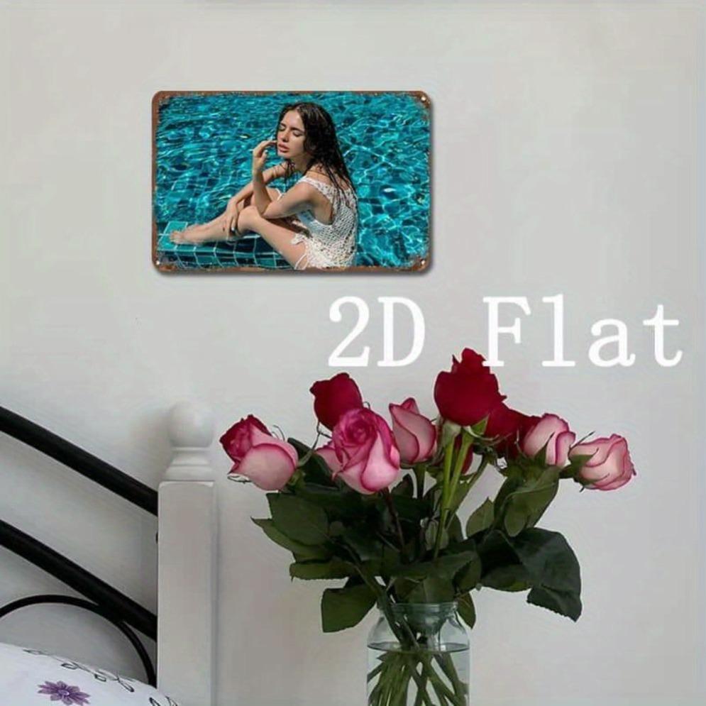 Vintage Metal Wall Art Sexy Bikini Model Pond Poster - Heavy Duty Pre-Drilled Waterproof 8x12 Inch Retro Decor for Home Bar Offi