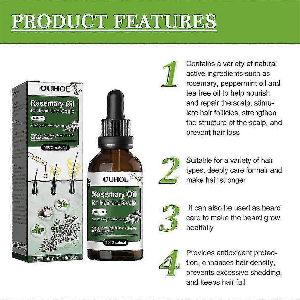 1-3pcs Rosemary Essential Oil For Hair Growth & Skin Care, Rosemary Castor Oil