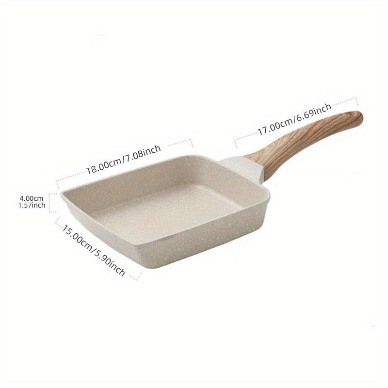 Tigaie Tamagoyaki premium antiaderentă cu mâner din lemn pentru rulouri japoneze de ou și gătit omlete dreptunghiulare alb