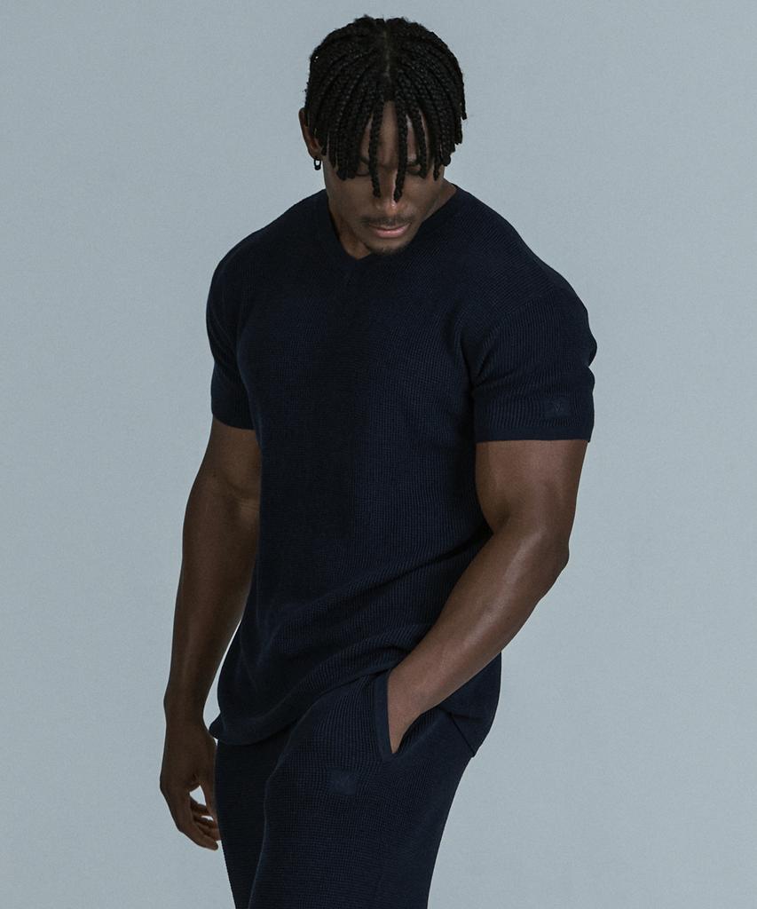 JELEVE Muscle Fit V-Neck Light Knit Short Sleeve
