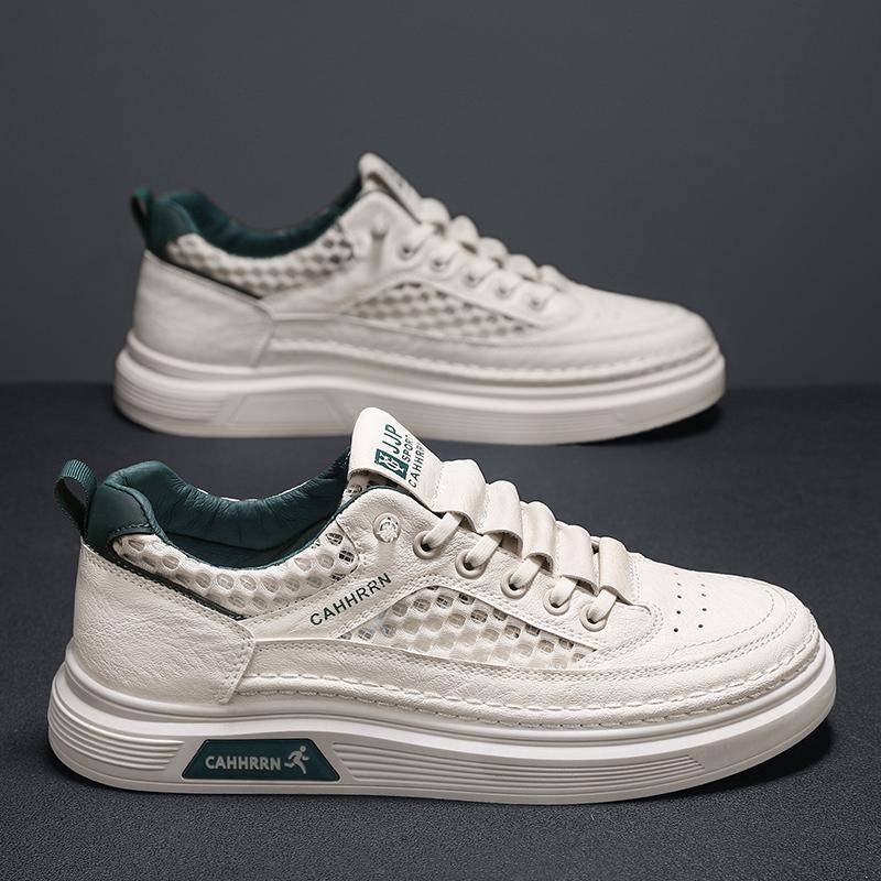

2024 Summer Men s Shoes Fashionable Casual White Shoes Leather Soft Bottom Anti-slip Men s Board Lightweight Versatile 39