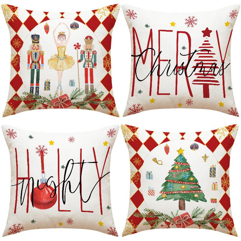 New Nutcracker Christmas Pillowcase Linen Printed Pillowcase Festive Room Sofa Decoration Cushion Cover