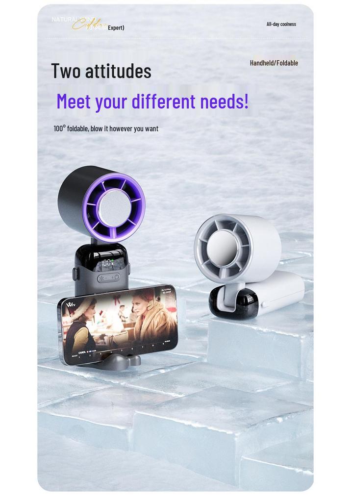 2026 Multi-Functional Foldable Handheld & Neck Ice-Pack Fan with Digital Display