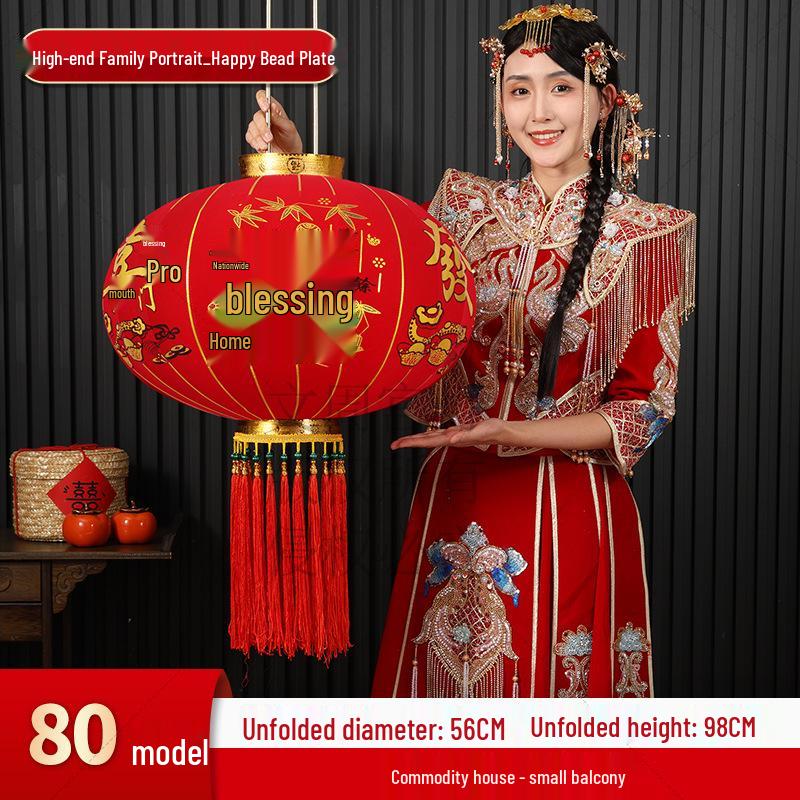 Flocked Long-Handled Six-Sided Lanterns - Spring Festival Outdoor New Year Red Pair