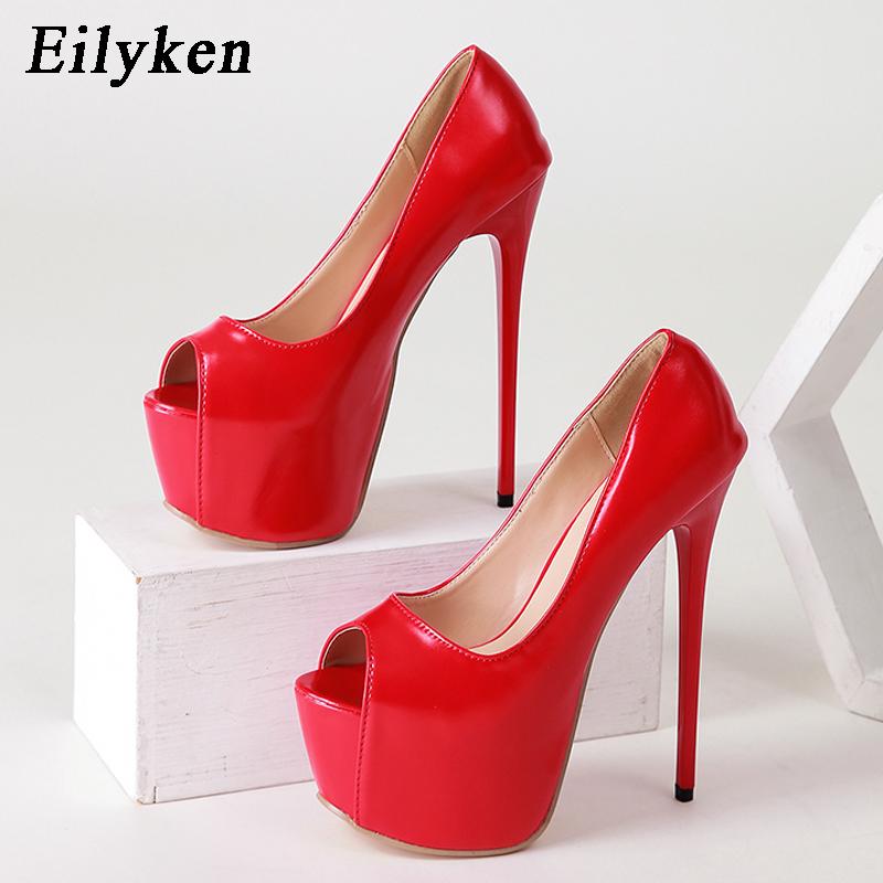 Fashion Eilyken Sexy Red Platform Pumps Women Ultra High Stiletto Heels 17CM Peep Toe Party Bride Wedding Shoes size 35-42