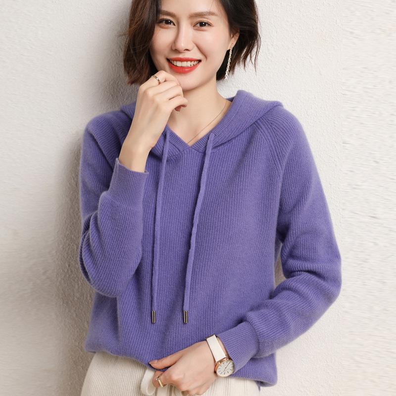 Women's 100% Wool Hooded Sweater for Fall/Winter - New Arrival Thick Knit Cashmere Base Layer